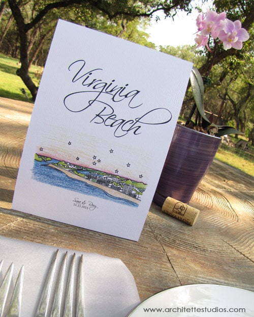 Wedding Folded Table Tent Cards - City Skyline Series - (5 x 7)