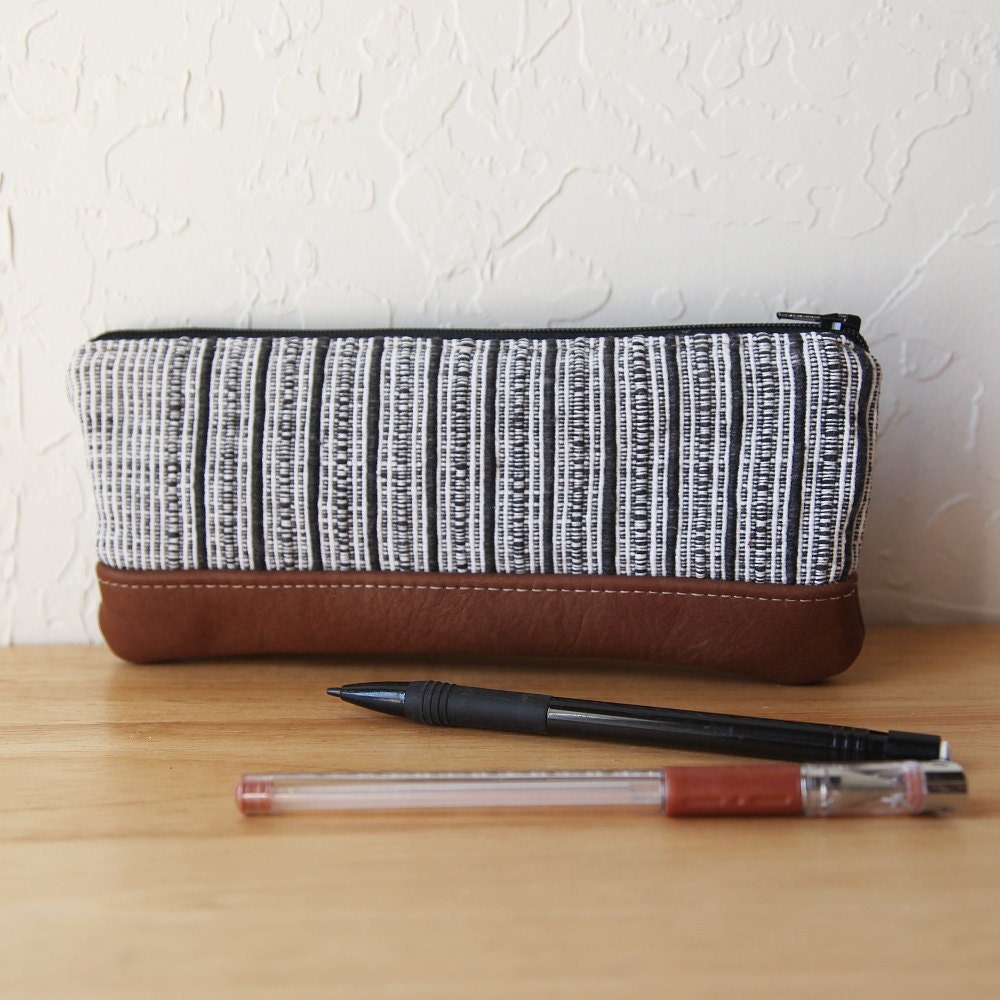 Pencil Pouch in Handwoven Cotton and Leather