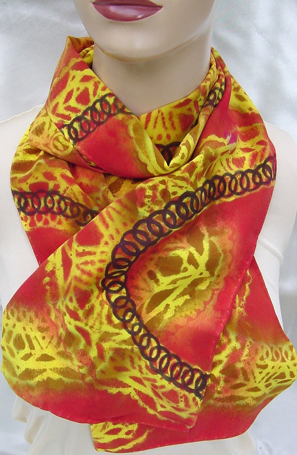 silk scarf painted dyed Southwest Deco warm colors
