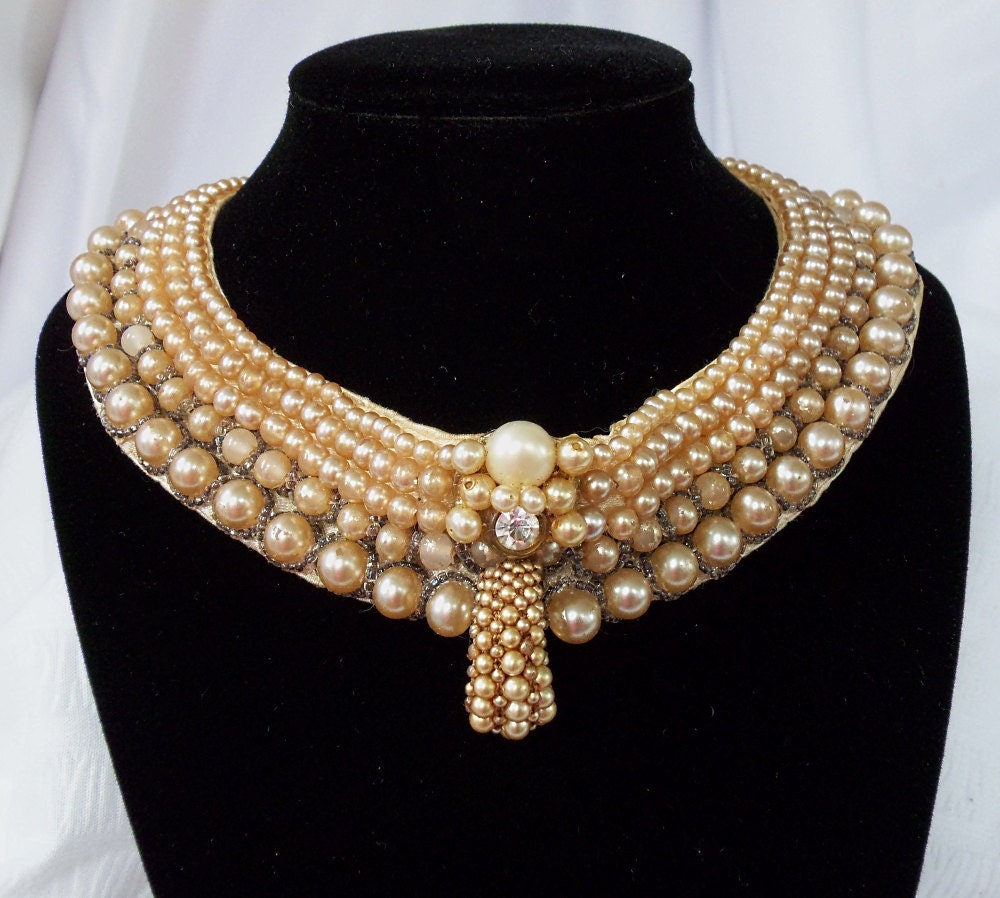 Victorian Noir necklace, pearl beads and rhinestones upcycled to perfection, Bridal, Special Occasions, Valentines, OOAK, La Marelle Couture
