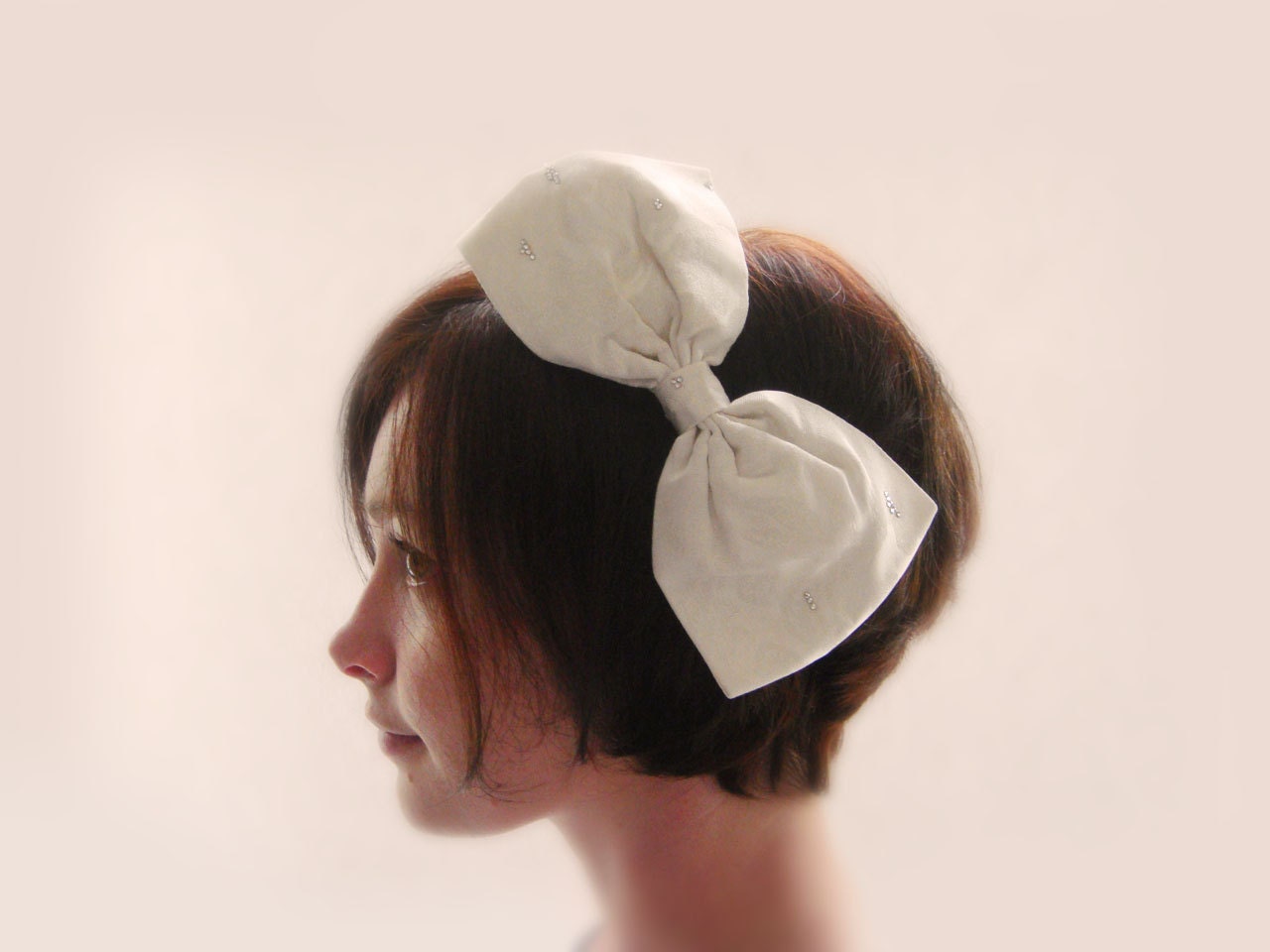Big bow headband Vintage ivory silk OOAK - Jye