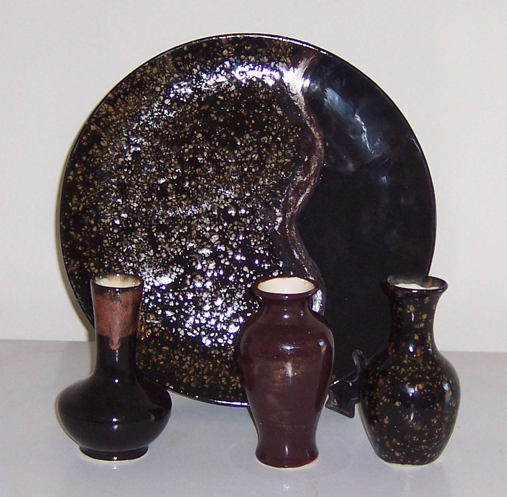 Milky Way Platter & 3 bud vases