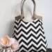 Black and white chevron carry on hobo bag with burlap SPRING FASHION