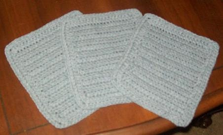 Crocheted Cotton Washcloths  Set of 3 in Faded Denim
