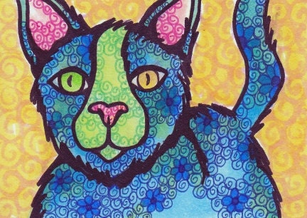Cat ACEO Original Kitten Illustration