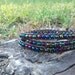 Black Rainbow Beaded Triple Wrap Bracelet on Dark Brown Leather Cord with Metal Flower Closure