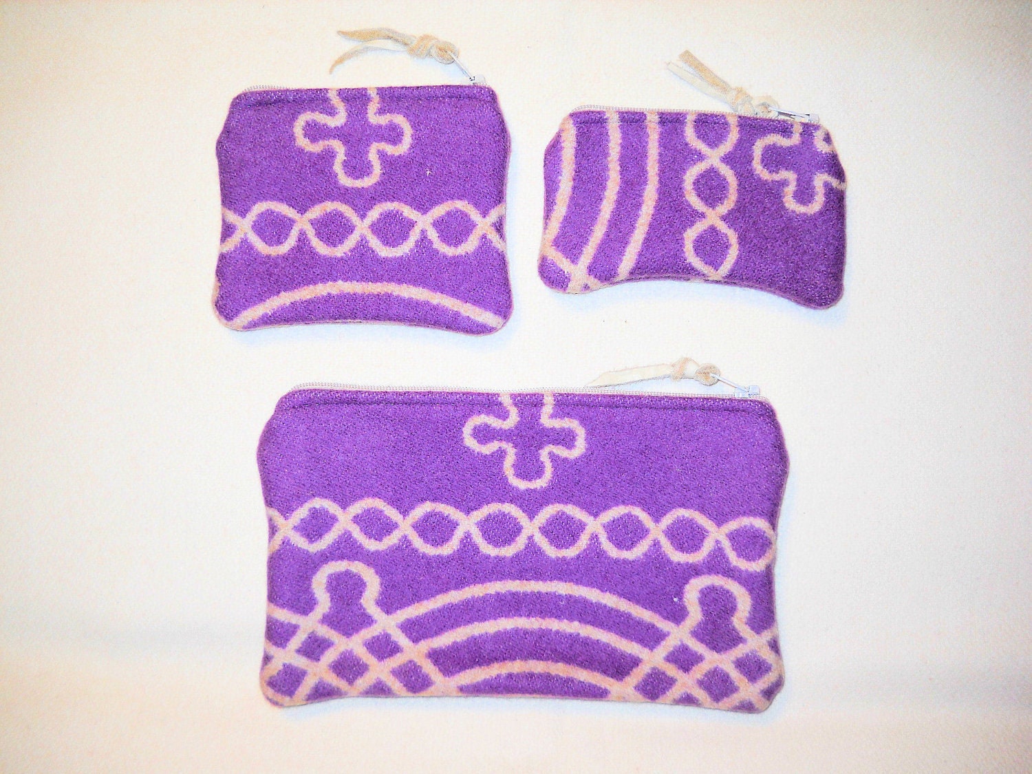 Purple & Cream Pendleton Organizer Set of 3 / Gift Set