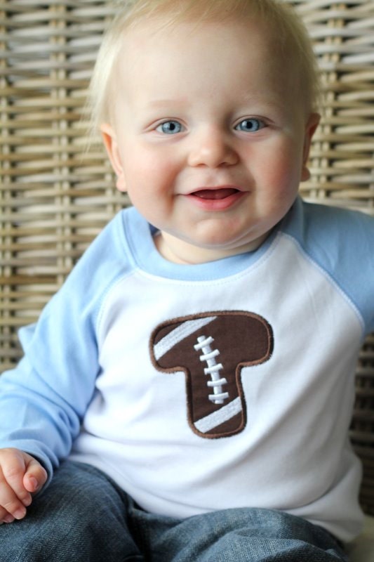 Monogram Football Shirt - White/Light Blue - You choose the SIZE and LETTER