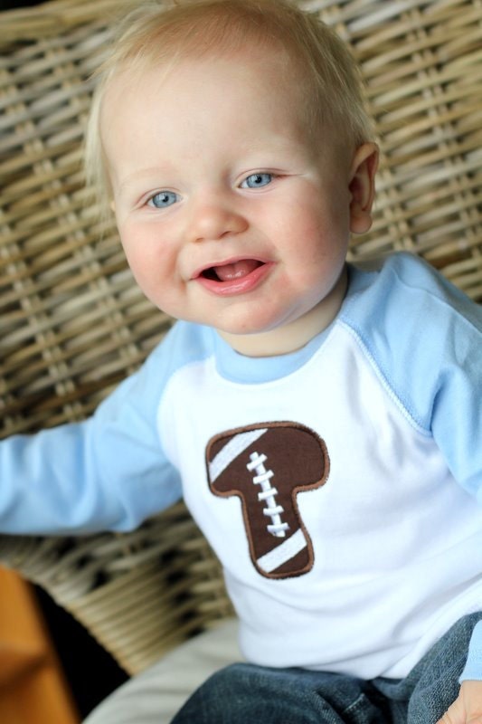 Monogram Football Shirt - White/Light Blue - You choose the SIZE and LETTER