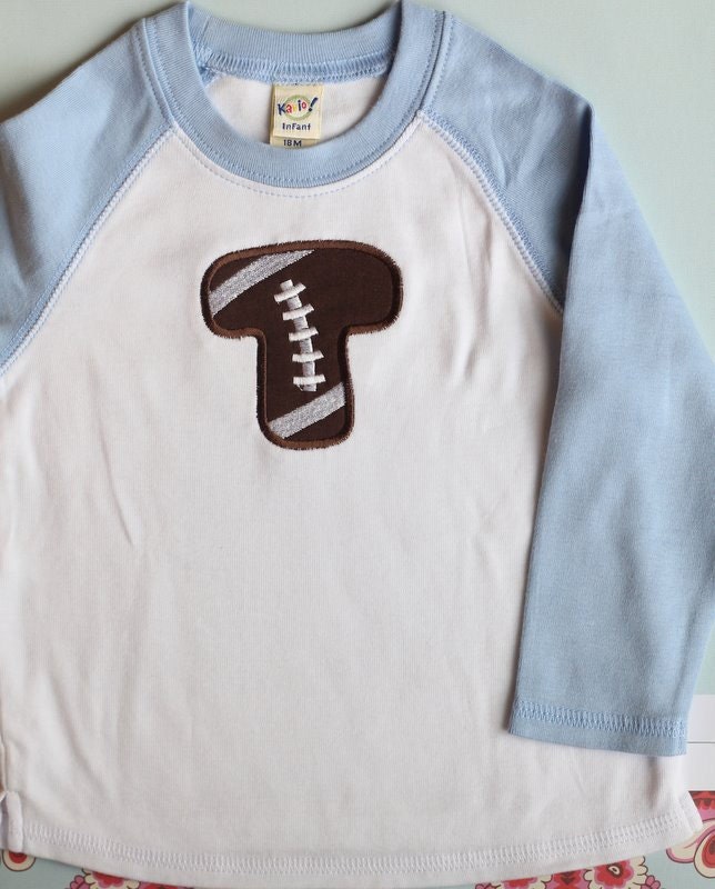Monogram Football Shirt - White/Light Blue - You choose the SIZE and LETTER