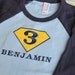 Super Hero Birthday Shirt - Light Blue/Navy Raglan