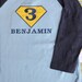 Super Hero Birthday Shirt - Light Blue/Navy Raglan