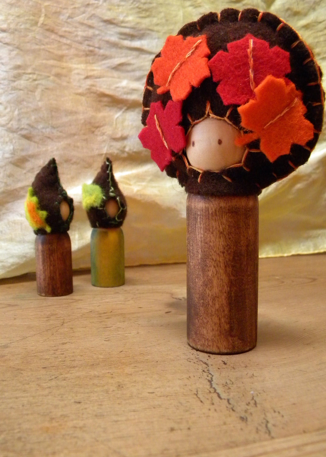 Autumn Waldorf Peg Doll Gnome, Maple Tree, large