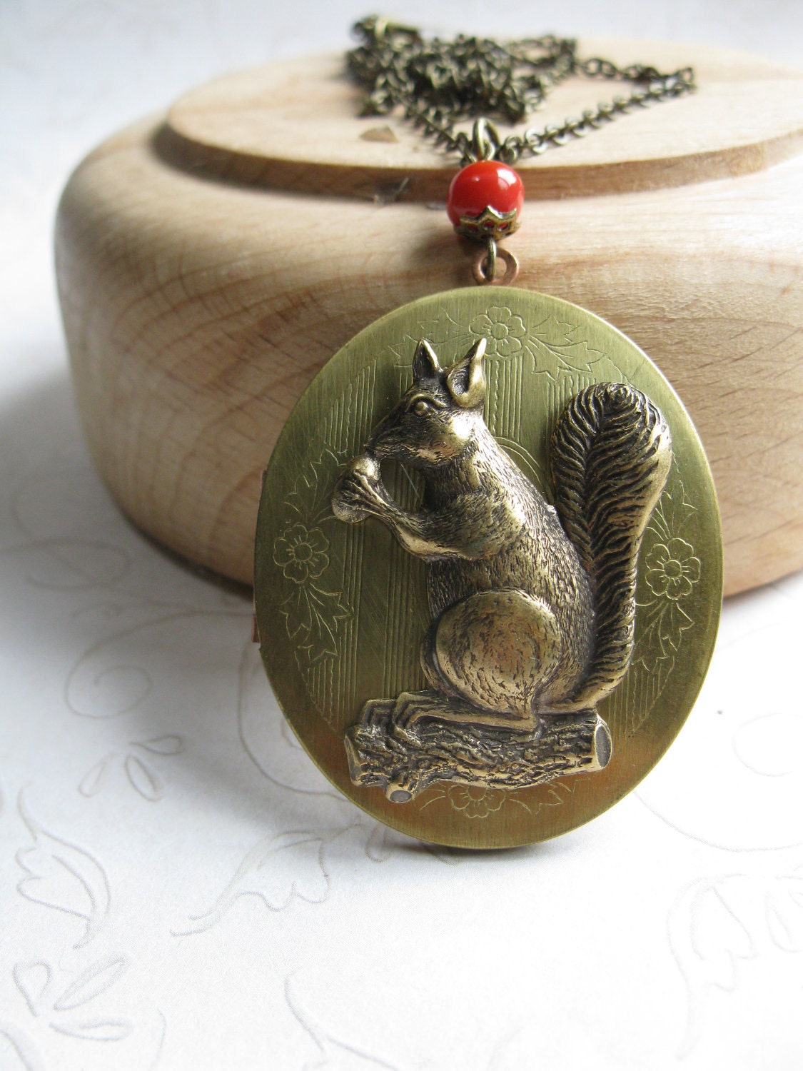 Vintage Squirrel Locket Necklace  long chain by botanicalbird from etsy.com