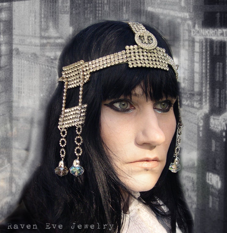 Metropolis Rhinestone and Chain Head Piece Headdress Art Deco Style Gorgeous and Decadent Ready to Ship