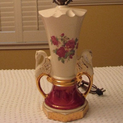 50% Off Clearance Sale - Vintage Lamp - 1930s 1940s - Red with Roses - Just Fabulous - Sale