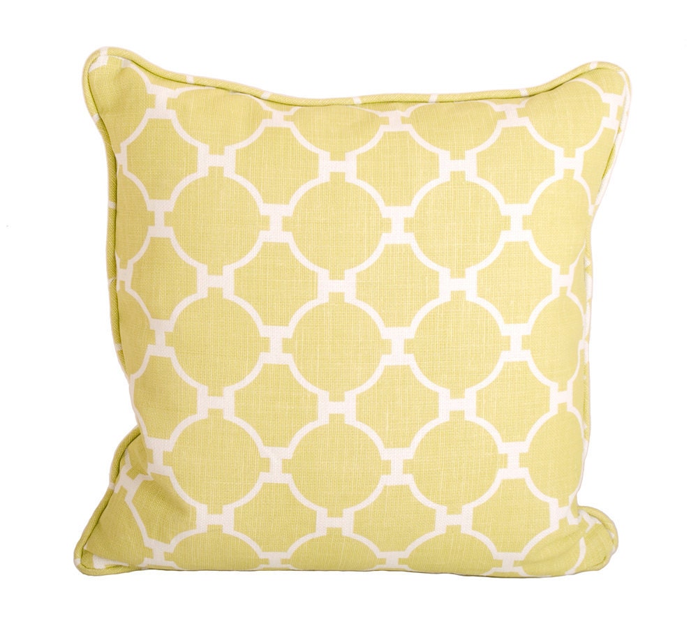 20" x 20" Hampton Links Pillow in chartreuse hand blocked linen