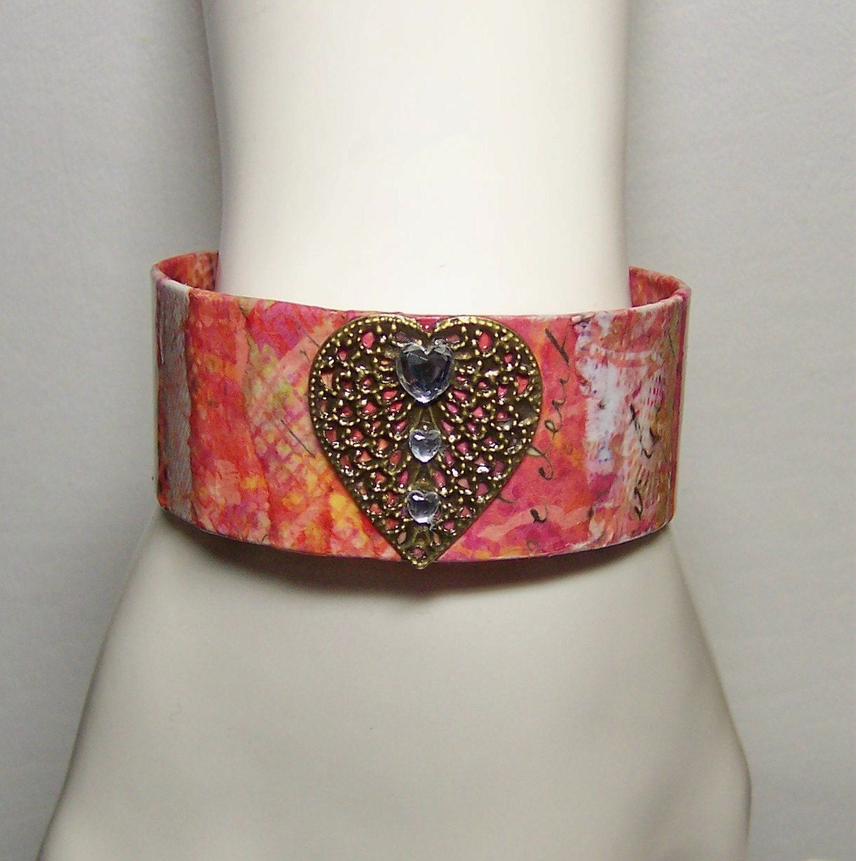 SALE coupon ...You Have My Heart ....Calligraphy Decoupage Cuff Bracelet