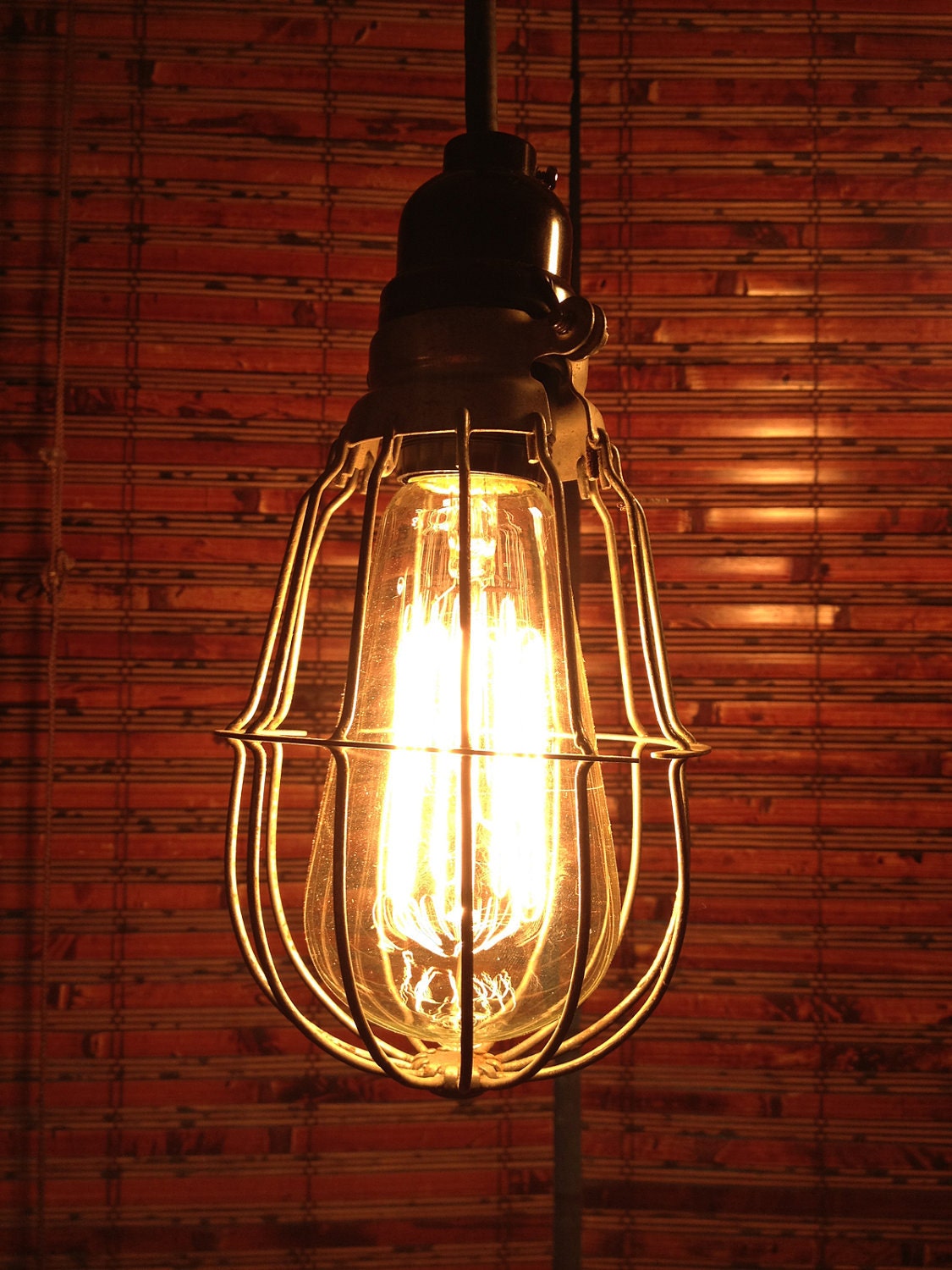 Upcycled Industrial Pendant Light Pair, Vintage Cage Lights - SALE