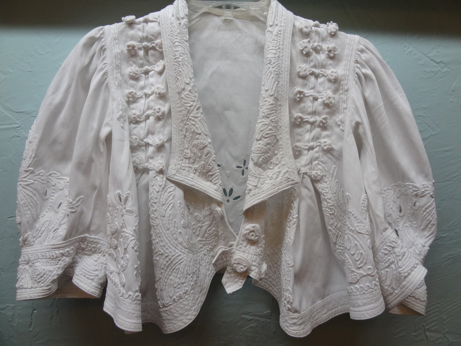 Exquisite Victorian or Edwardian White Embroidered Cut Work Wedding Jacket