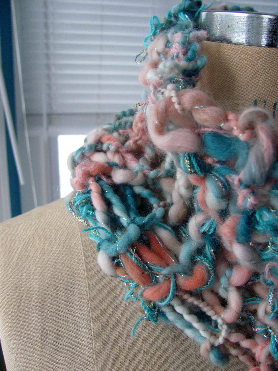 Coral Pink and Teal Sparkly Glitter Scarf Muff