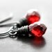 Red Earrings, Garnet Red Faceted Briolette Oxidized Sterling Silver Dangle Earrings - Fire Engine