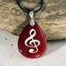 Treble Clef - For Music Lovers - Engraved Stone Pendant - Red Dyed Jade