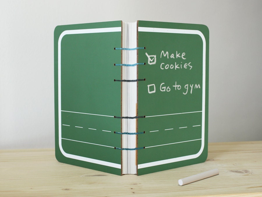 Chalkboard Book - Blank Sketchbook / Journal - blue thread