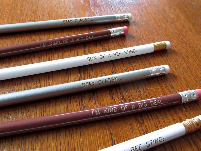 12 ANCHORMAN inspired Engraved Pencil Pack