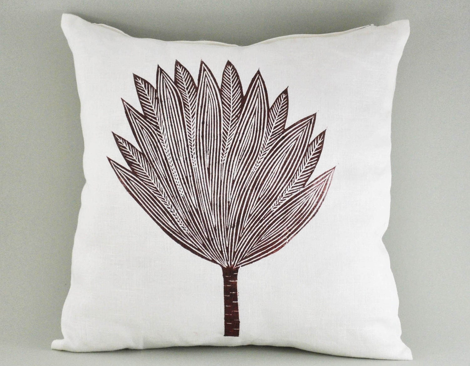 Palm Leaf White Linen Cushion