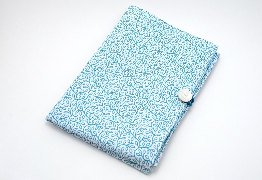 Fold Up Jewelry Roll or Travel Case- Turquoise and Green Leaves and Polka Dots Cotton