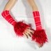 Arm Warmers Red fingerless gloves Mittens long sleeves Roller Derby tribal Belly Dance Monster Paws circus Stripes with long red monster fur