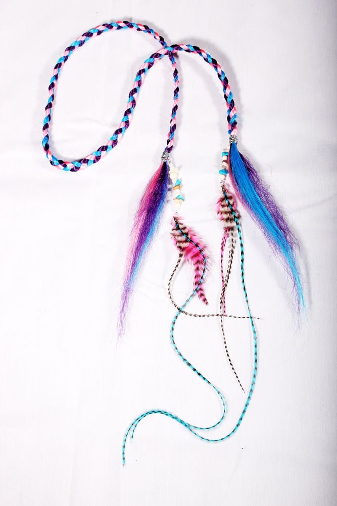Gypsy Feather Hair Extension Headband braided Bone beads Hair Pirate Hair Clip Purple Blue baby Pink hair hairpiece free spirit