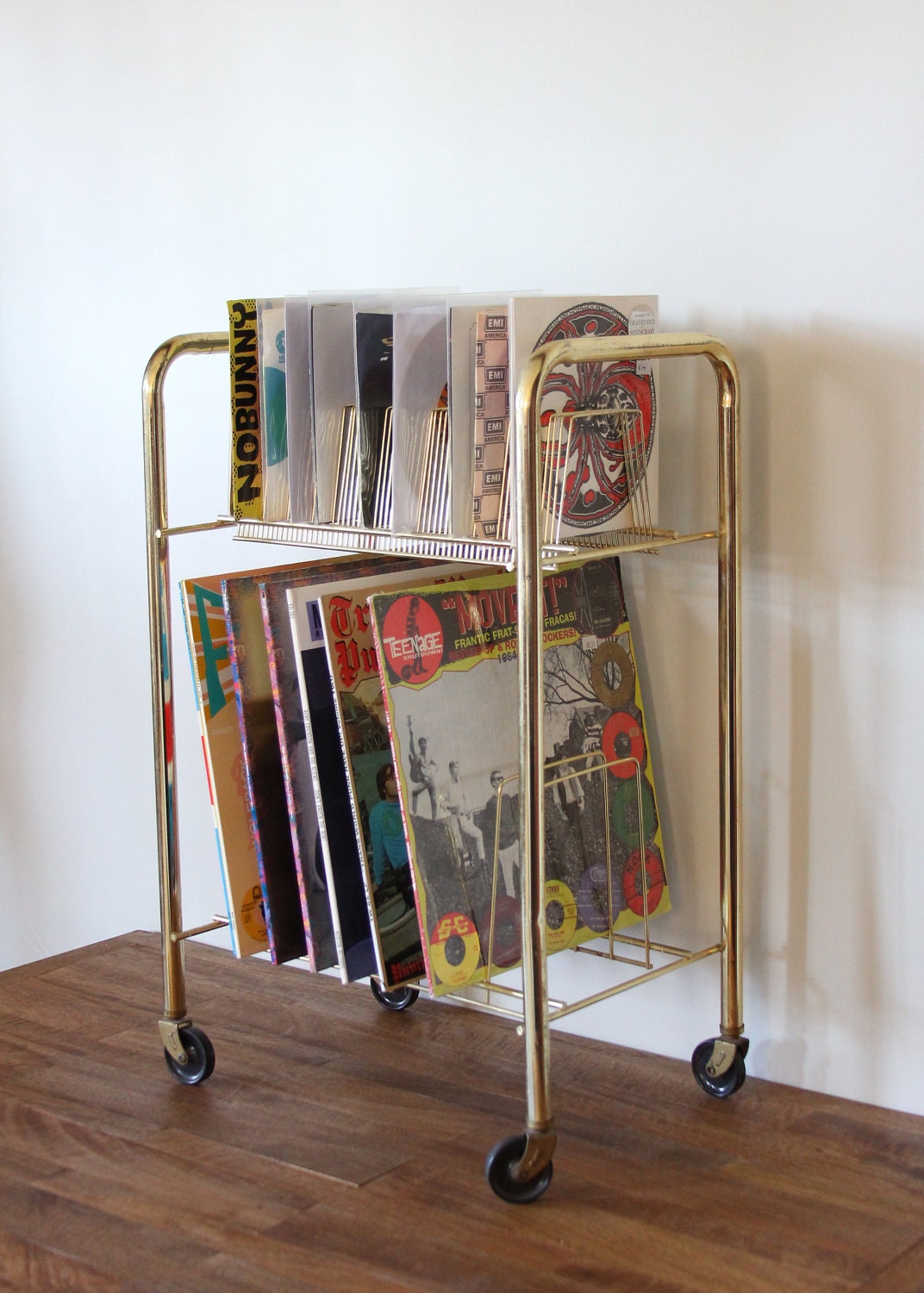 Vintage 1960s Industrial Metal Record Album Rolling Rack