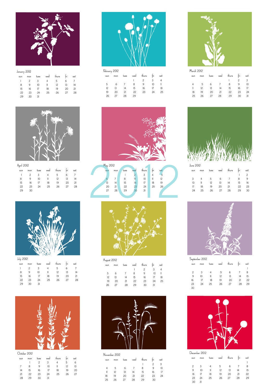 2012 Recycled Paper Floral wall calendar