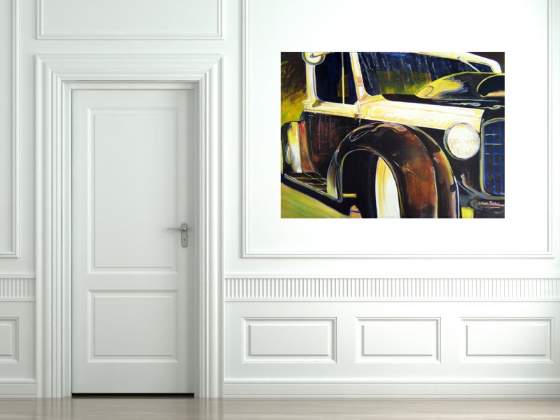 Original 1935 Rat Hot Rod Acrylic Painting Unframed Unstretched Comes Rolled.   Vintage Car Black HUGE 30"x40"