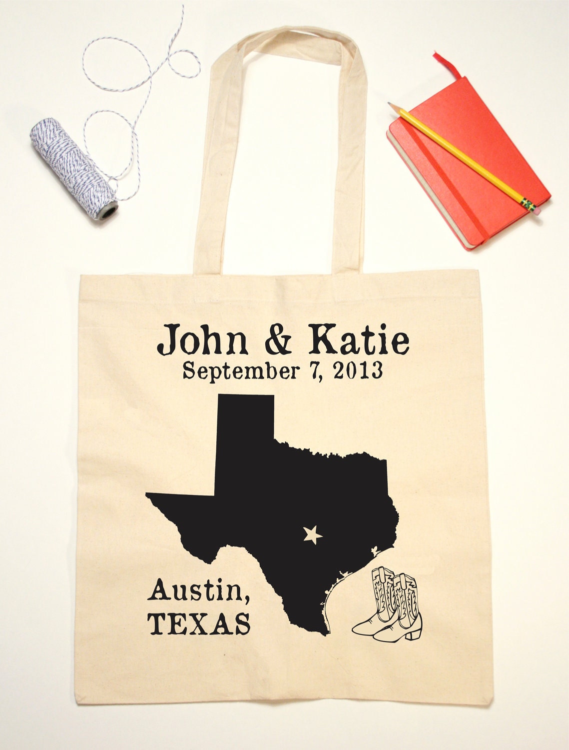 Tote Bag Wedding Favor- Texas State Silhouette Illustration
