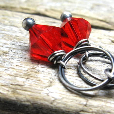 Swarovski crystal red earrings, Love me