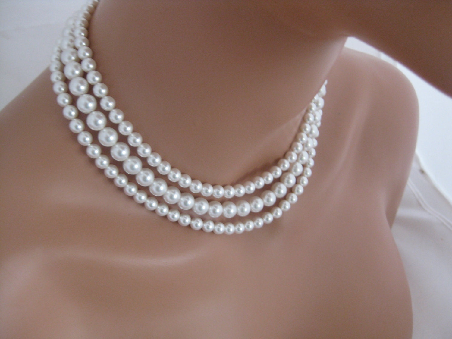 Bridal Necklace  Swarovski three strand by Clairesparklesbridal