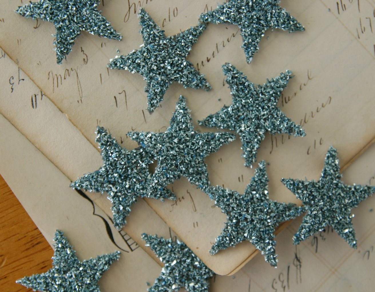 TWELVE Glass Glitter Stars AQUA