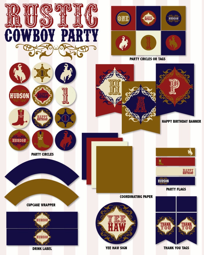 Rustic Cowboy Party PRINTABLE DIY Custom Birthday Full Collection by Love The Day