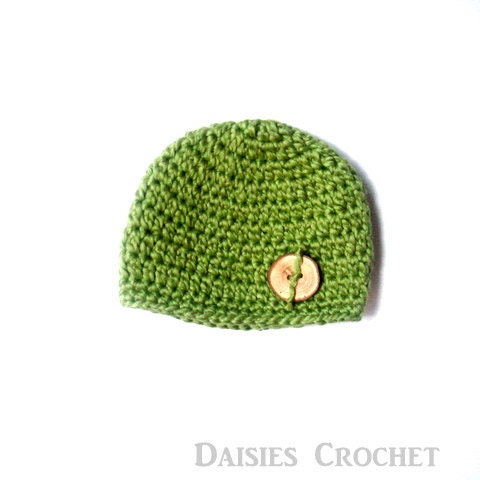 Organic Cotton Beanie Hat with Natural Wooden Button- Sage green or any colour. Great photo prop. You pick color. Cristmas gift under 25