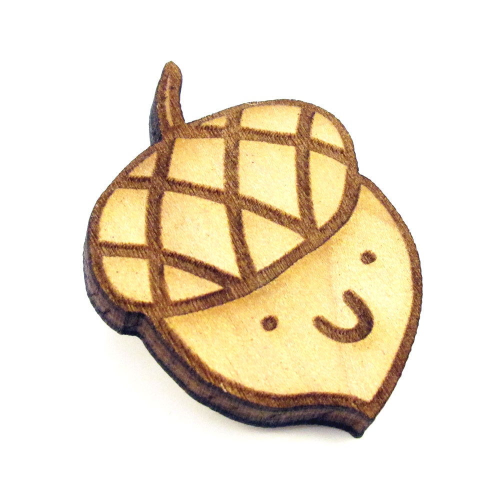 Happy Acorn Wood Pin
