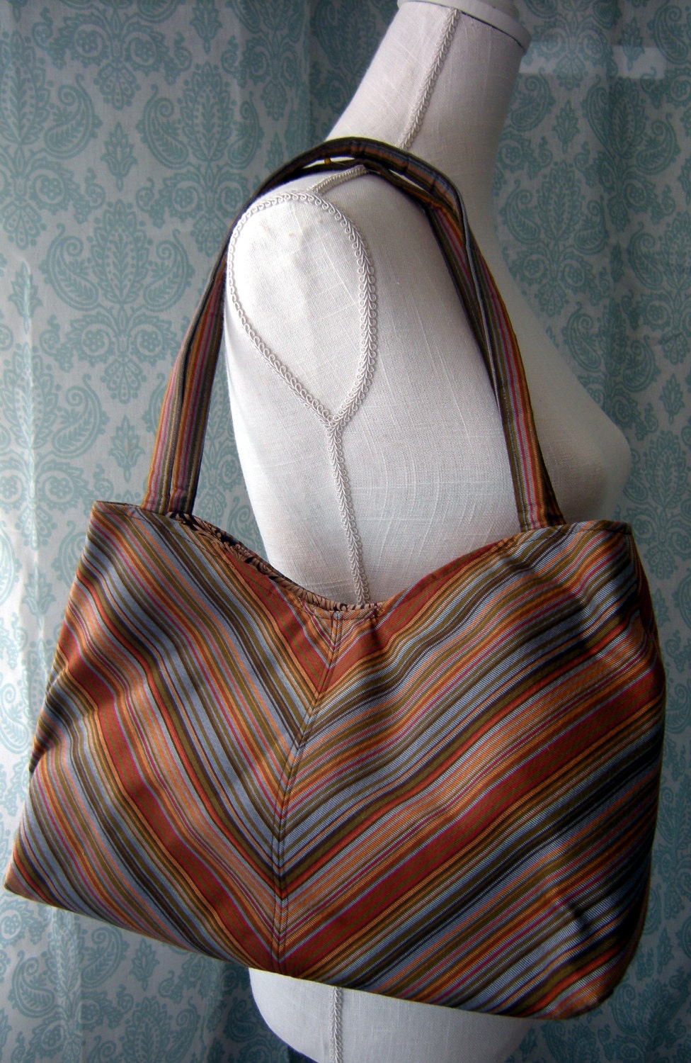 Flora Medium Handbag in Sunset Chevron with Skinny Handles