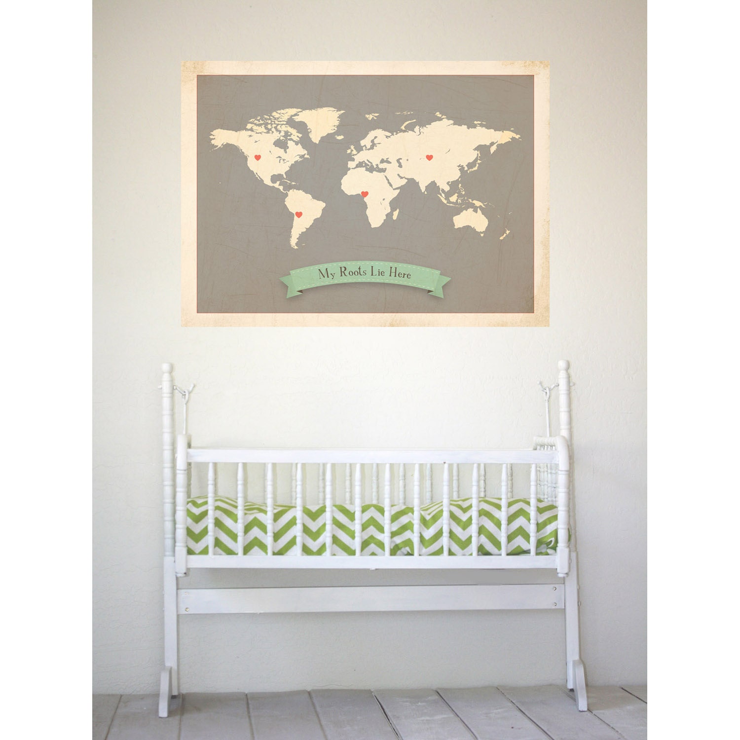 Roots World Map 18x24 Customized Print (Grey)
