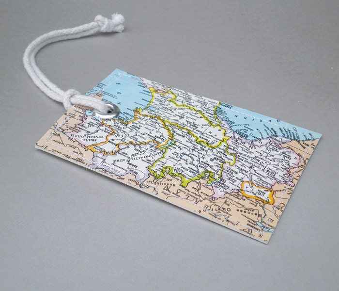 Northern Italy vintage map luggage tag for your travels