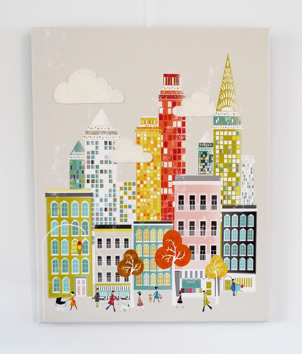 New York - Retro city Stitched Canvas Print