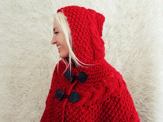 Hand Knit Hooded Poncho
