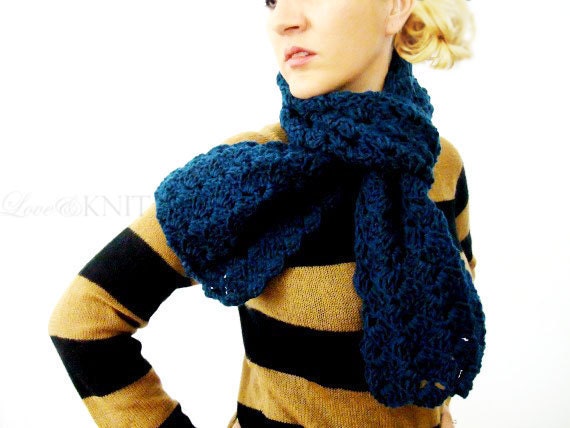 Dark Teal Lacey Crochet Scarf