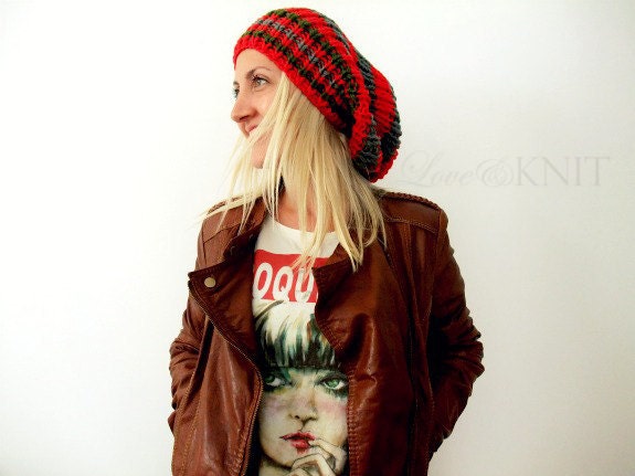Hand Knit Striped Slouchy Hat